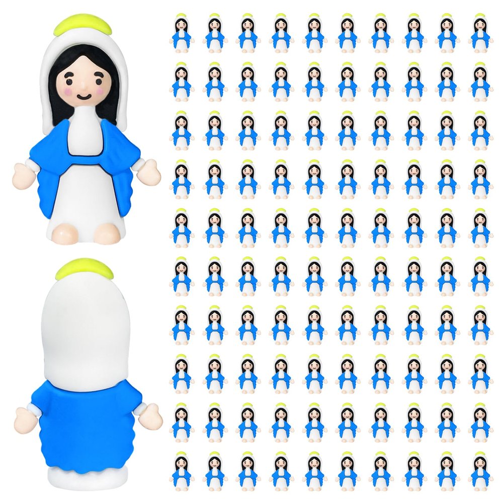 100PCS Little Virgin Mary Figurines Bulk, Mini Virgin Mary Religious Doll to Hide and Seek, for Easter Egg Stuffers, Sunday School Baptism Gifts, Catholic Party Favors, Christ Thanksgiving Day (Blue)