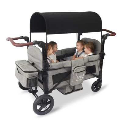 4 Seater Wagon Stroller, All-Terrain Stroller Wagon for 4 Kids with Extra Long Extender, Aluminum Foldable Baby Wagon with Large Storage Bag, Removable Canopy, Snack Tray, Adjustable Push/Pull Handle