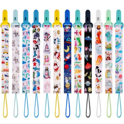 12 Pack Pacifier Clips with Adjustable Strap (32-46.5cm)/Short Strap(25.5cm) - Premium Polyester Baby Pacifier Holder Set, Multi-Design Clips for Boys Girls (Multicolor H 26cm)