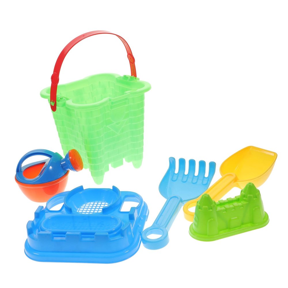 Abaodam 6pcs Beach Sand Set with Castle Bucket and Shovel Plastic Sand Tools for Backyard Sandbox Playset for Outdoor Fun Random Color