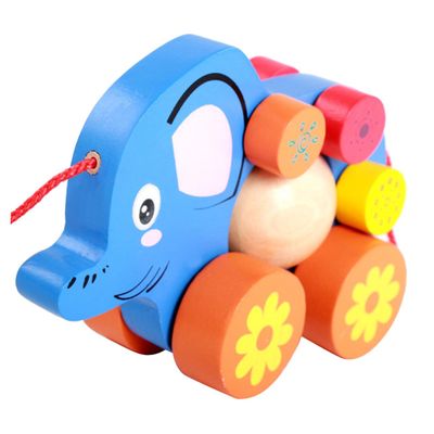 BESPORTBLE Funny Elephant Pull Cart Boy Creative Cartoon Animal Pulling String Walker for Developing Practical Skills and Coordination
