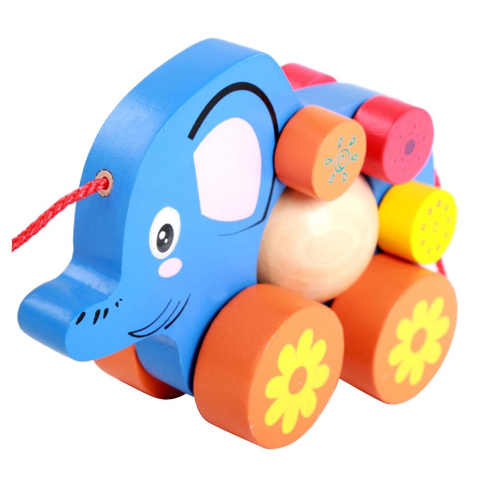 BESPORTBLE Funny Elephant Pull Cart Boy Creative Cartoon Animal Pulling String Walker for Developing Practical Skills and Coordination