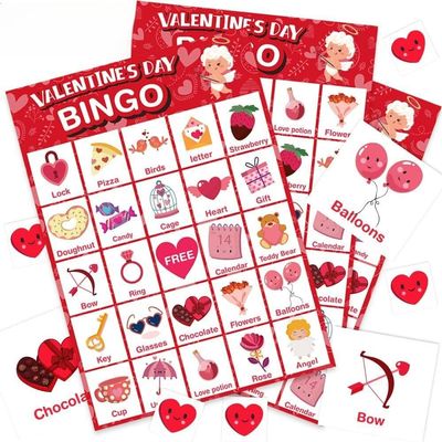 Jumlys Valentines Day Large Size Bingo Game Card for Kids/Adults, 24 Players - Valentine Game for Family/School Classroom/Large Group, Valentine Party Favor for Boys & Girls