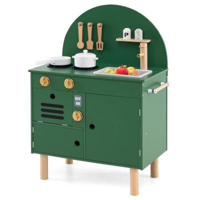 Costzon Kids Kitchen Playset, Little Chef Pretend Play Kitchen w/Stoves, Faucet, Sink, Microwave, Cabinet, Oven & Cooking Accessories, Wooden Play Kitchen for Kids 3+ Years Old (Green)