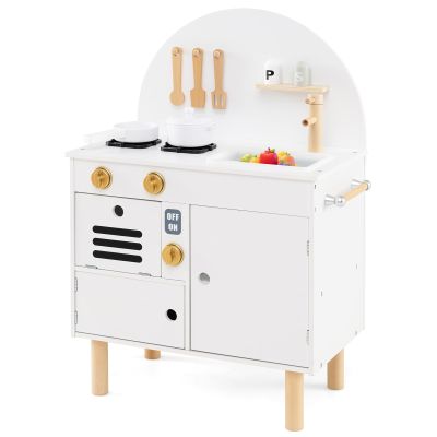Costzon Kids Kitchen Playset, Little Chef Pretend Play Kitchen w/Stoves, Faucet, Sink, Microwave, Cabinet, Oven & Cooking Accessories, Wooden Play Kitchen for Kids 3+ Years Old (White)