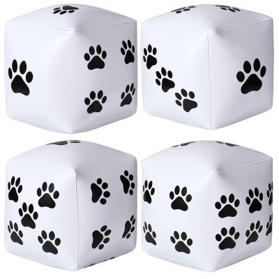 Realspring 4 Pcs Jumbo Inflatable Dog Dice for Dog Themed Party Decorations 12 Inch Big Giant Large Dice Blow up Cube with Black White Paw Print Dots for Puppy Birthday Party Supplies Pet Pool Game