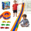 Qrooper 16.4 ft 3-Lane Flexible Race Track for Boys Girls Ages 3-8 with 6 Pull-Back Cars Suction Cups Compatible with 1/64th Toddlers Car Toys Valentines Easter Birthday Gifts for Kids view 1