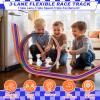 Qrooper 16.4 ft 3-Lane Flexible Race Track for Boys Girls Ages 3-8 with 6 Pull-Back Cars Suction Cups Compatible with 1/64th Toddlers Car Toys Valentines Easter Birthday Gifts for Kids view 2