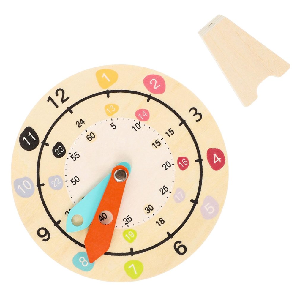 Yardwe Colorful Cartoon Clock Model Wooden Clock for Safe High-Grade Wood Smooth Edges Multifunctional Cognition Teaching Tool for Early Learning