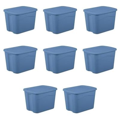 18-Gallon Plastic Storage Bins with Snap-on Lids, Stackable Organization Totes for Home, Garage, Closet, Light Blue, 8-Pack (Light Blue)