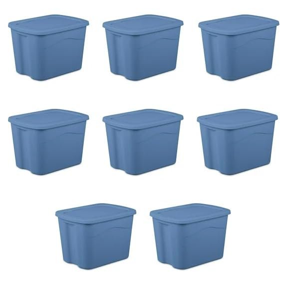 18-Gallon Plastic Storage Bins with Snap-on Lids, Stackable Organization Totes for Home, Garage, Closet, Light Blue, 8-Pack (Light Blue)