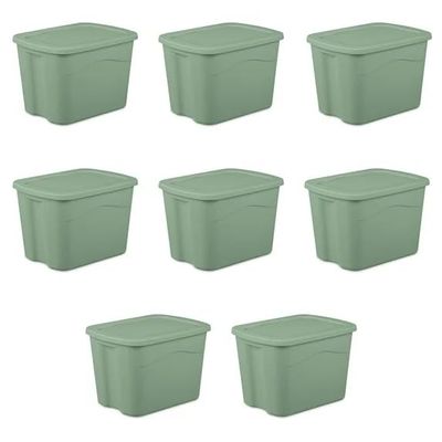 18-Gallon Plastic Storage Bins with Snap-on Lids, Stackable Organization Totes for Home, Garage, Closet, Light Blue, 8-Pack (Green)