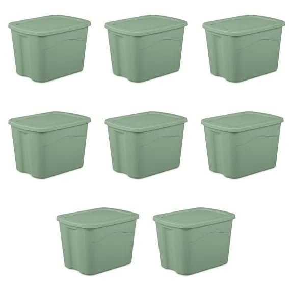 18-Gallon Plastic Storage Bins with Snap-on Lids, Stackable Organization Totes for Home, Garage, Closet, Light Blue, 8-Pack (Green)