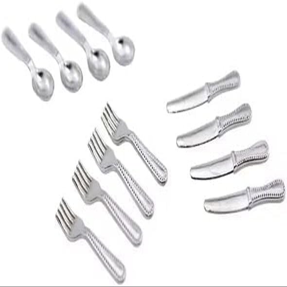 12-Piece 1/12 Scale Silver Miniature Cutlery Set - Stainless Steel Dollhouse Accessories for Cupcake Decorations and Model Displays (0.8" Tiny Forks/Spoons)