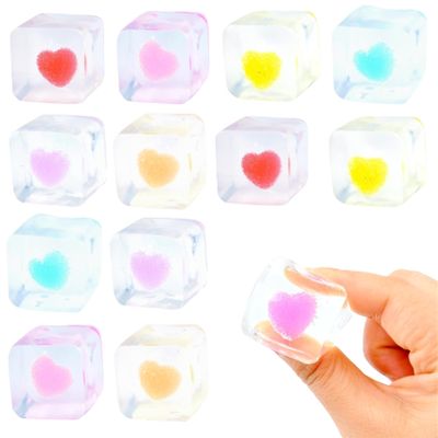 12 Pack Valentines Squishy Stress Cube Squeeze Toy, Sensory Stress Balls Fidget Toys for Adults Kids Class Valentine Day Card Gifts Bulk Valentine Party Favors