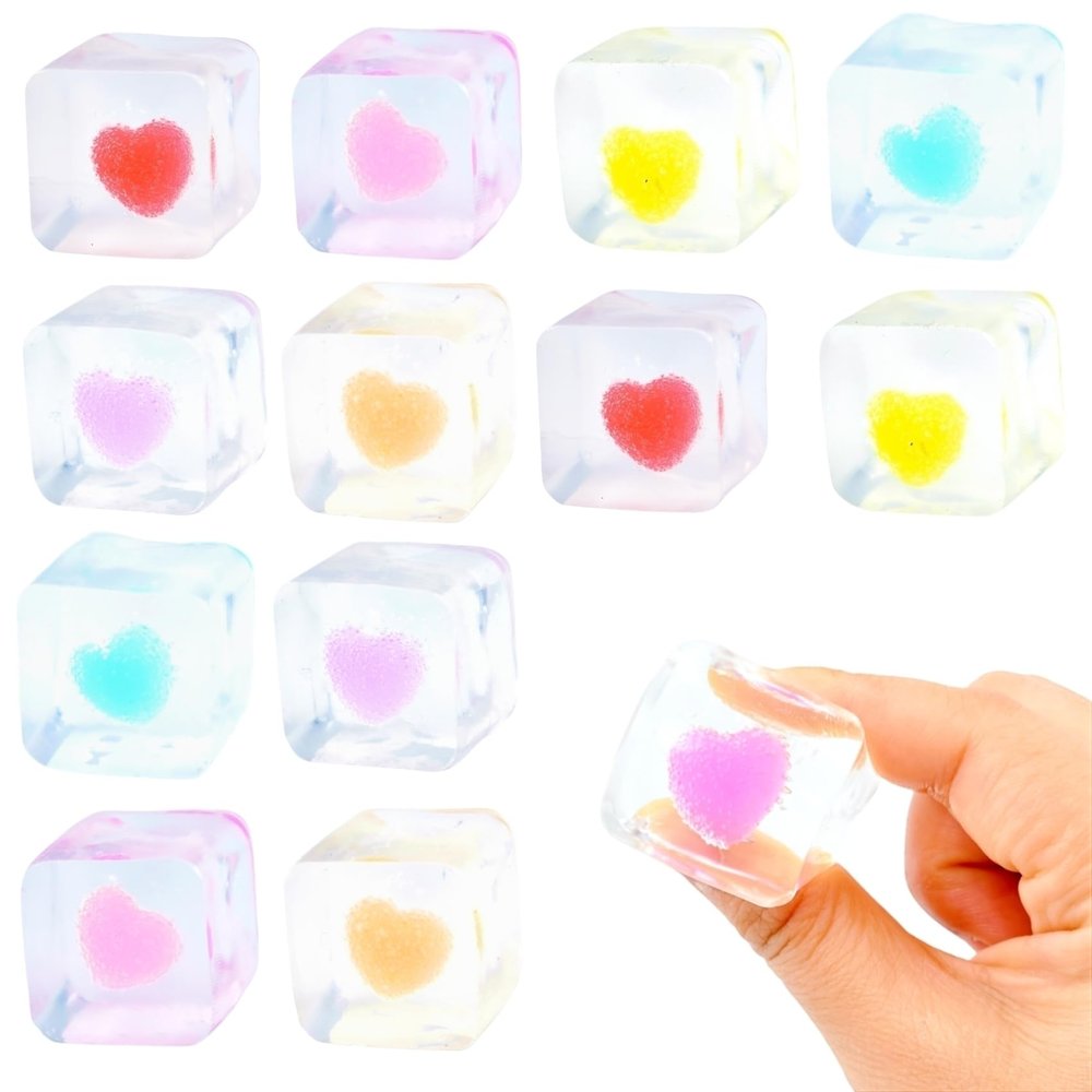 12 Pack Valentines Squishy Stress Cube Squeeze Toy, Sensory Stress Balls Fidget Toys for Adults Kids Class Valentine Day Card Gifts Bulk Valentine Party Favors