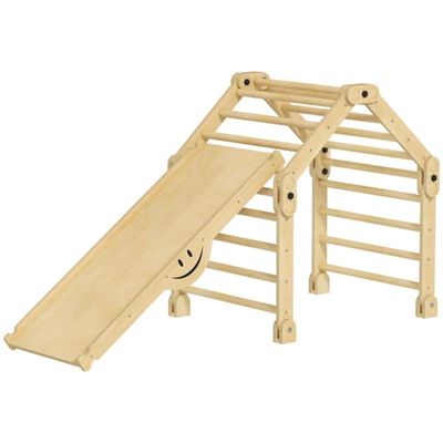 Indoor Toddler Climbing Toy Set, 4 in 1 Wooden Climber Slide Playset for 18-48 Months, Adjustable Angle Climbing Frame with Slide Board, Maximum Load 110 lbs
