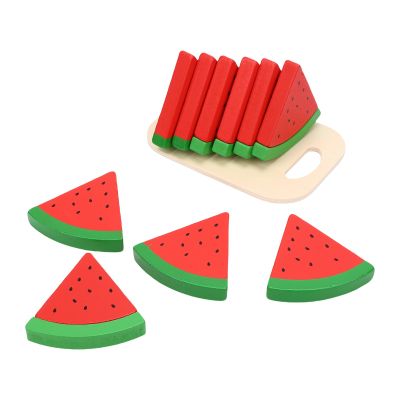CHICIRIS Wooden Food for Play Kitchen, Composite Wood Toy Kitchen Accessory Set, 10-Piece Watermelon Fruit for Kids Age 3+, Encourages Imaginative Cooking and Social Play