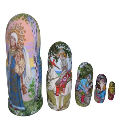 Russian Tales: Ivan Tsarevich, the Grey Wolf and the Firebird nesting doll handmade