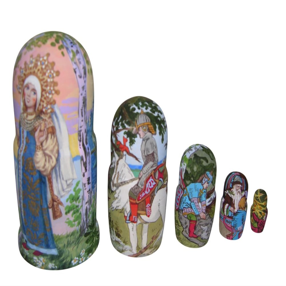 Russian Tales: Ivan Tsarevich, the Grey Wolf and the Firebird nesting doll handmade