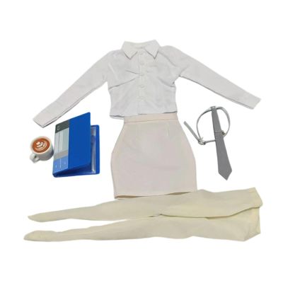 1/6 Scale Female Figure Clothes Set Formal Workplace Attire for 12 inch Action Figures Coffee White Shirt Skirt Outfit- Apricot White