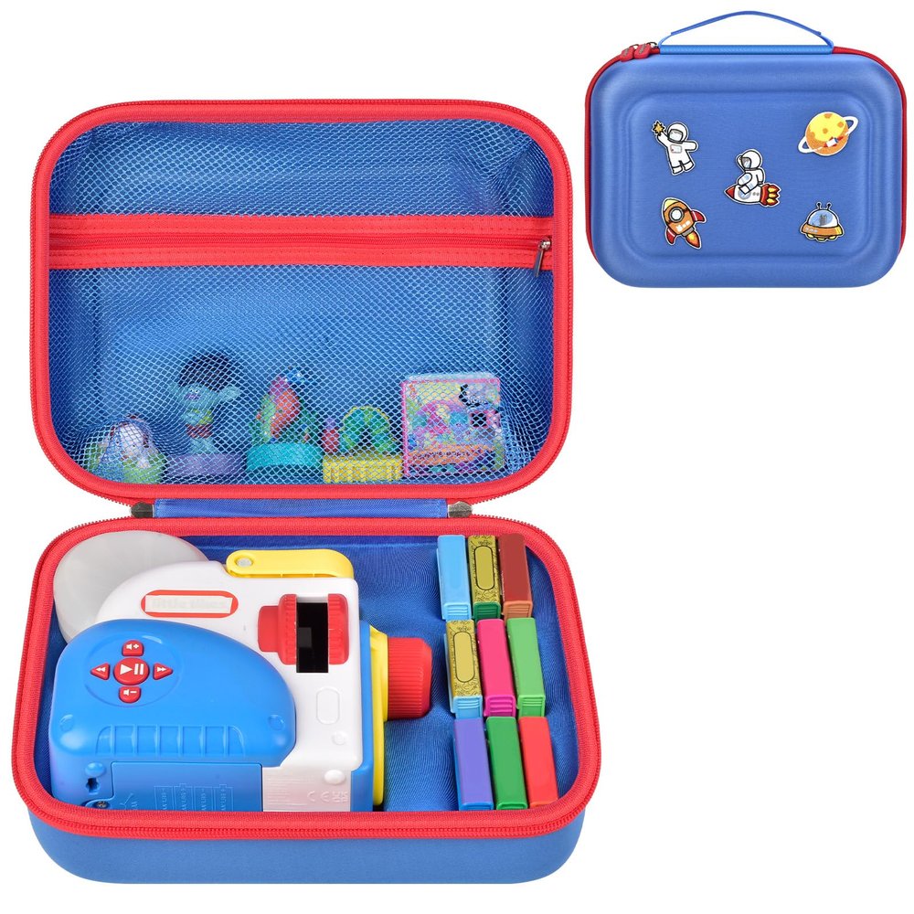 Case Compatible with Little Tikes Story Dream Machine Starter Set, Toys Storage Bag with DIY Embroidery Patches, Organizer for Projector Storytime Books and Audio Character- Blue Space (Box Only)