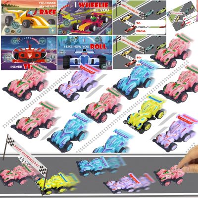 28 Pack Valentines Day Gifts for Kids Toddlers, Pull Back Kart Car Toys with Valentines Day Cards for Kids School Class Valentine Classroom Exchange Gifts Mini Vehicle Toy for Boys Girls Party Favors