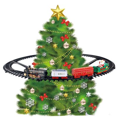 Christmas Train Set Light and Sound Festive Christmas Tree Train Electric Fun for Boys Girls Gifts, No Tree