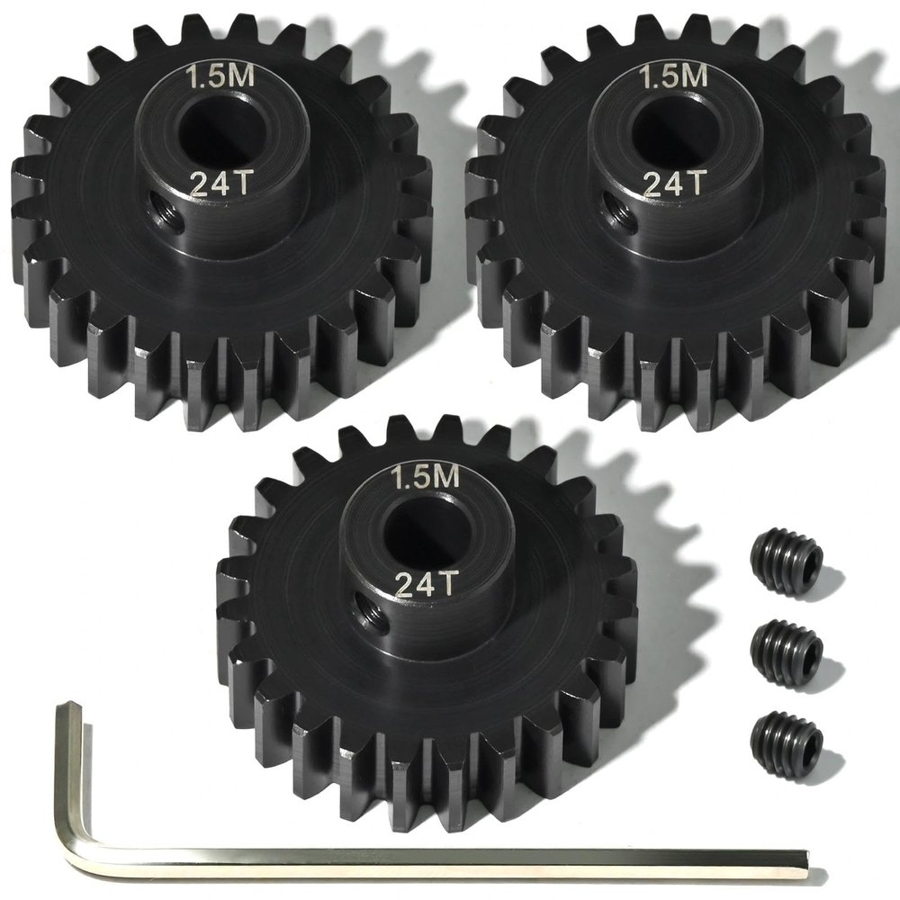 RcThjia 3-Pack M1.5 8mm 24T Steel Pinion Gears with M5 Set Screws & Hex Key, Hard Anodized Machined Motor Gear Set for Arrma Traxxas X-Maxx 1/5 Scale Rc Car Truck Brushed Brushless Motor