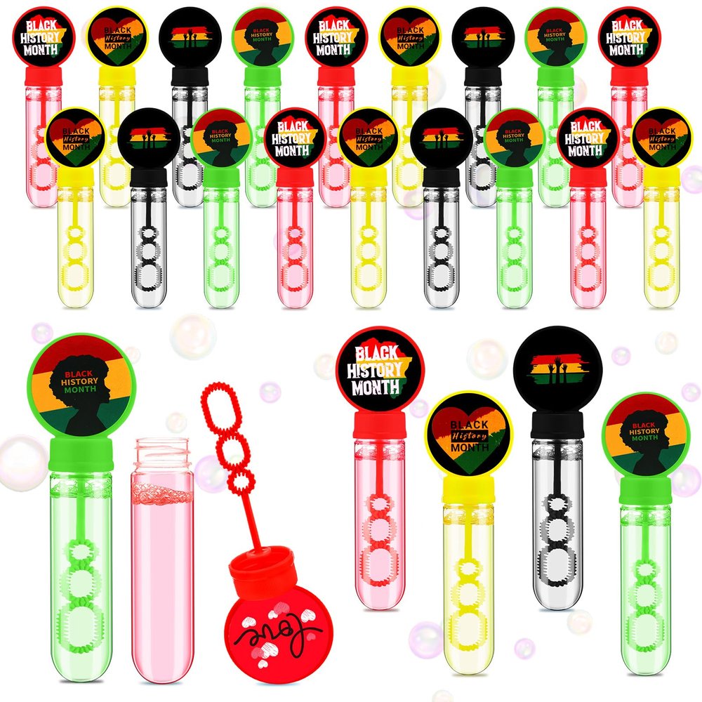 Seenelling 24 Pack Black History Month Mini Bubble Bulk African American Wands Bubbles Black History Month Party Favors for Birthday Decoration Juneteenth Freedom Day Patriotic Party Supply