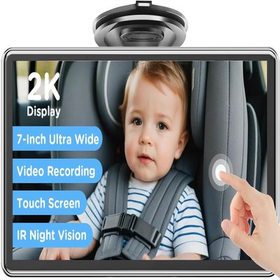 7" Touchscreen Baby Car Mirror, Baby Car Camera HD 1440P, View Infant in Rear Facing Seat with 150Wide Angle, Night Vision, Easy Setup, Fits Most Cars (Grey)