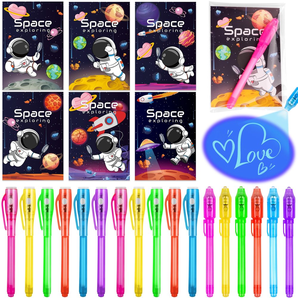 24 Pack Valentines Day Gifts for Kids Classroom LED Invisible Ink Pen with Valentines Cards for Kids School, Spy Pen Magic Gifts Valentines for Class Exchange Cards Prizes Party Favors for Boys Girls