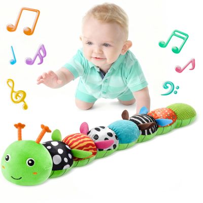 LIGHTDESIRE Baby Toys 6-12 Months Musical Caterpillar,Stuffed Animals Infant Toys 0-6 Months Sensory Toy with Ruler Design,Crinkle&Ring Bell,Baby Teething Toys for Tummy Time Boy Girl Gifts (Green)