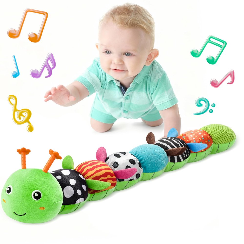 LIGHTDESIRE Baby Toys 6-12 Months Musical Caterpillar,Stuffed Animals Infant Toys 0-6 Months Sensory Toy with Ruler Design,Crinkle&Ring Bell,Baby Teething Toys for Tummy Time Boy Girl Gifts (Green)