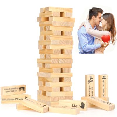Aosemili 48 Wooden Blocks Stacking Tower Games for Couples Valentines Stacking Block Tower Tumbling