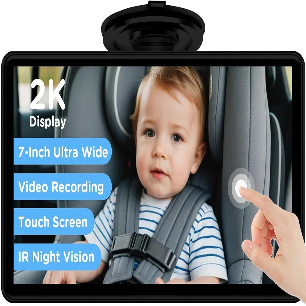 7" Touchscreen Baby Car Mirror, Baby Car Camera HD 1440P, View Infant in Rear Facing Seat with 150Wide Angle, Night Vision, Easy Setup, Fits Most Cars (Dark Black)