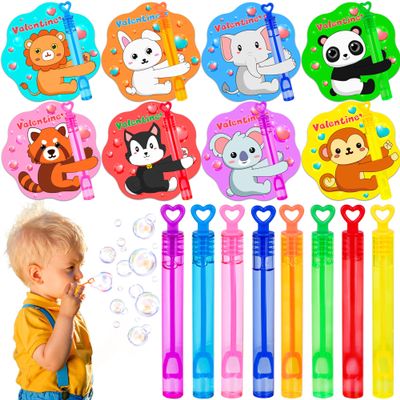 32 Pack Kids Valentines Day Cards with Mini Bubble Wands Valentines Day Gifts for Kids Classroom, Valentines for Kids School Valentines for Class Exchange Cards Prizes Party Favors for Boys Girls