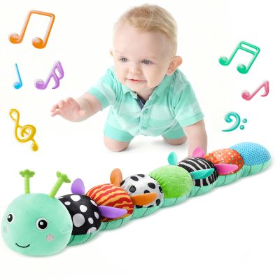 LIGHTDESIRE Baby Toys 6-12 Months Musical Caterpillar,Stuffed Animals Infant Toys 0-6 Months Sensory Toy with Ruler Design,Crinkle&Ring Bell,Baby Teething Toys for Tummy Time Boy Girl Gifts (Blue)
