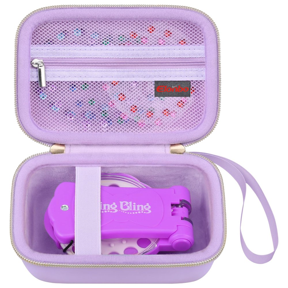 Elonbo Carrying Case for Blinger Dazzling Starter Kit,Blinger Kids Glam Collection Starter Kit Storage Bag,Kids Hair Styling Tool Travel Organizer Holder,Pocket fits Gems Rhinestones. Purple