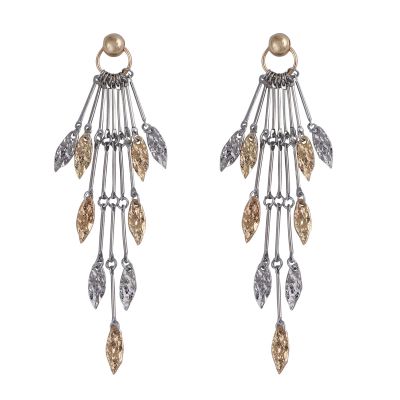11.4 * 1.9cm Vintage Metal Tassel Geometric Leaf Earrings For Women,silvery,11.4 * 1.9cm