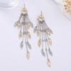 11.4 * 1.9cm Vintage Metal Tassel Geometric Leaf Earrings For Women,silvery,11.4 * 1.9cm view 2