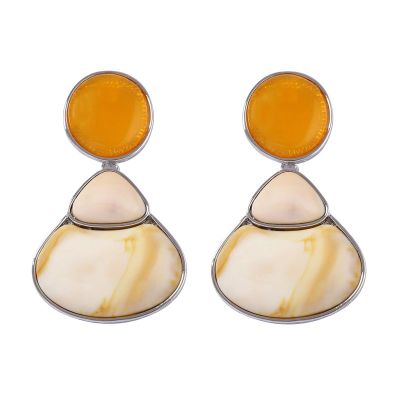 7 * 4.1cm Retro Alloy Resin Geometric Earrings For Women,silvery,7 * 4.1cm