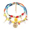 Bohemian Beaded Fabric Alloy Sun Flower Pendant Necklace,multicolored,80cm view 1