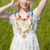 Bohemian Beaded Fabric Alloy Sun Flower Pendant Necklace,multicolored,80cm view 2