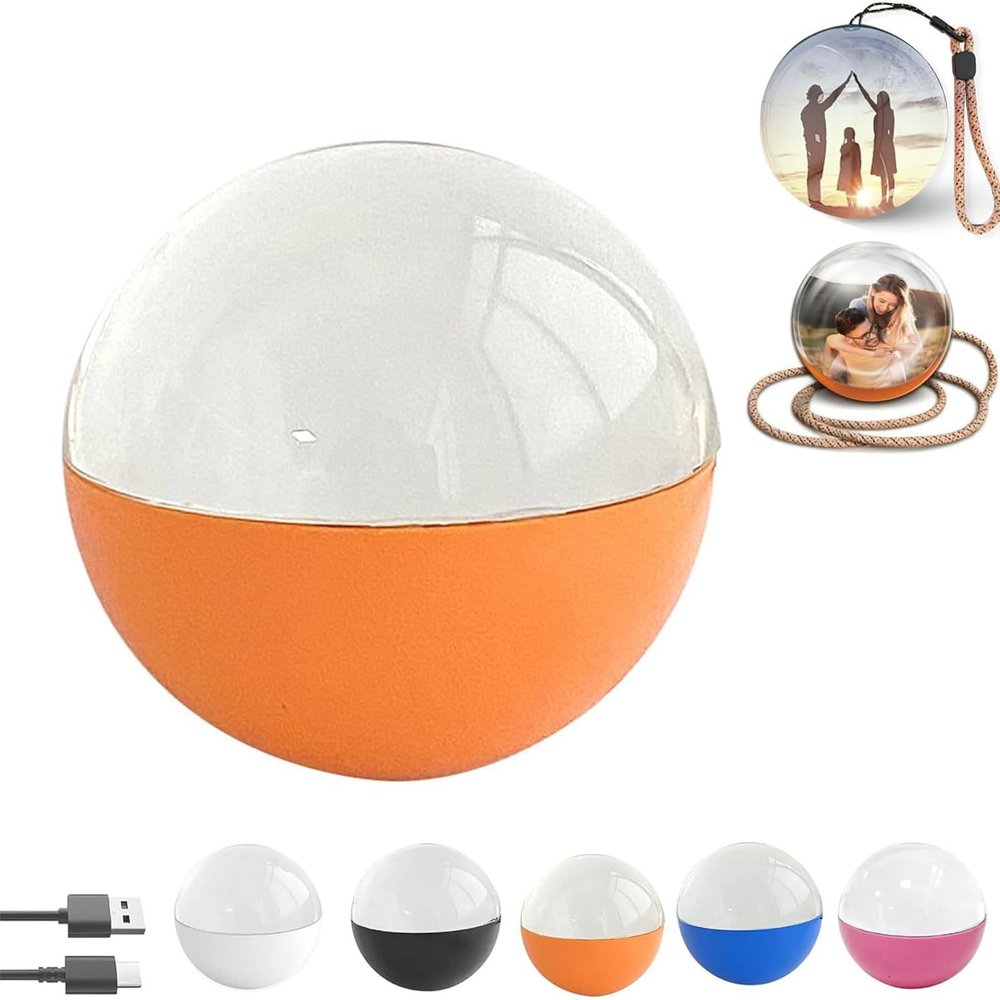 Memory Sphere Ball - Memory Orb - 2.7" 3D Ultrasound Crystal Ball Video Player - Personalized Digital Memory Display, Uploadable Videos & Photos, DIY Gift for Anniversary, Birthday (1PCS Orange)