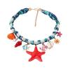 Ocean Wind Alloy Sea Star Shell Printed Pendant With Braided Rope Necklace,red,43+7cm view 1