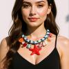 Ocean Wind Alloy Sea Star Shell Printed Pendant With Braided Rope Necklace,red,43+7cm view 2