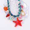 Ocean Wind Alloy Sea Star Shell Printed Pendant With Braided Rope Necklace,red,43+7cm view 3
