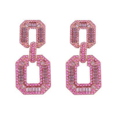 6.7 * 2.9cm Bohemian Alloy Geometric Rectangular Splicing Earrings For Women,pink,6.7 * 2.9cm