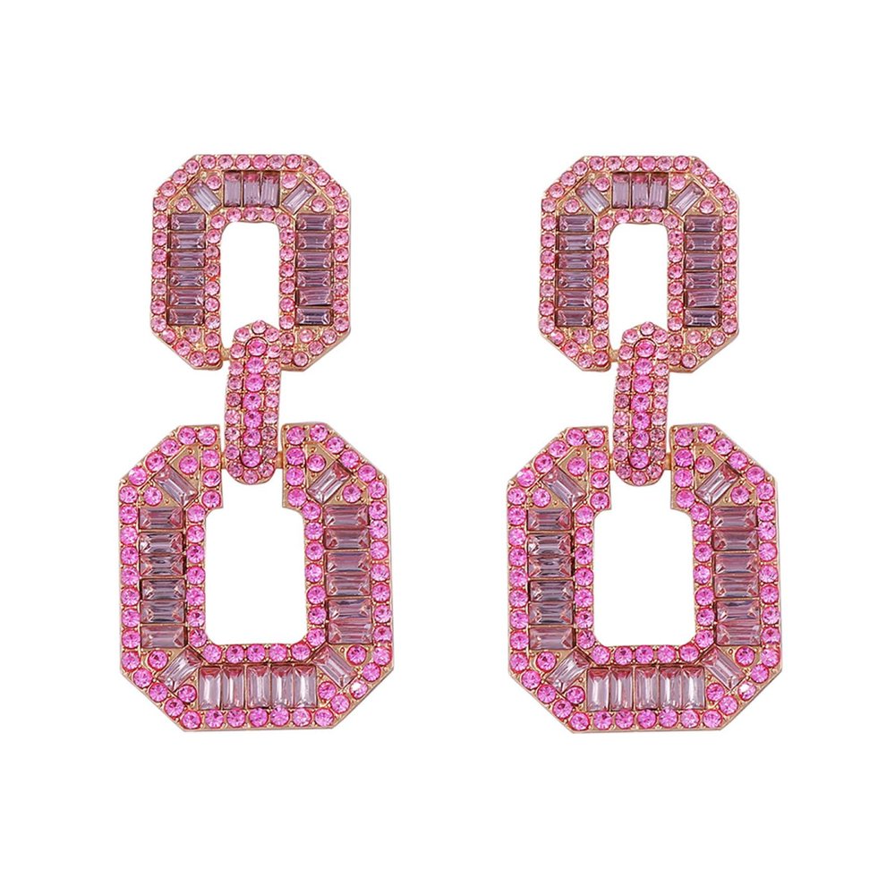 6.7 * 2.9cm Bohemian Alloy Geometric Rectangular Splicing Earrings For Women,pink,6.7 * 2.9cm